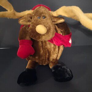 Dan Dee Animated Dark Brown Reindeer Movable Antlers w/ Jingle Bells 11" Tall